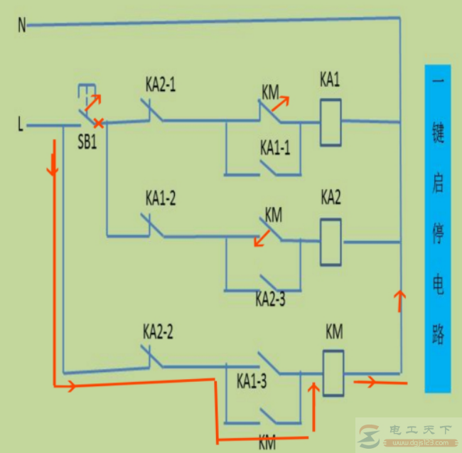 接触器控制的一键启停电路的工作原理