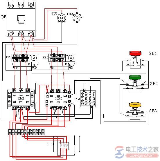 交流接触器控制双速电动机的原理图与接线图