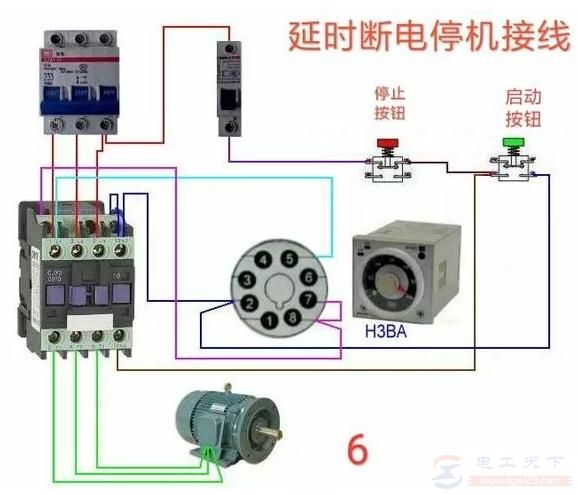 接触器延时断电与停机的接线图