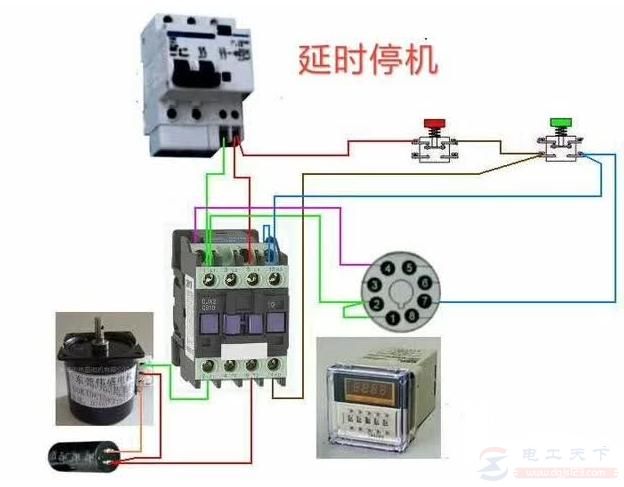 接触器延时断电与停机的接线图