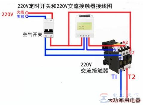 时控开关和交流接触器怎么接线