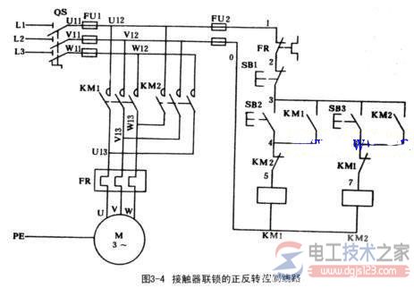 交流接触器连锁电动机正反转控制原理图与接线图