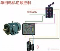 交流接触器控制单相电机逆顺转的接线图