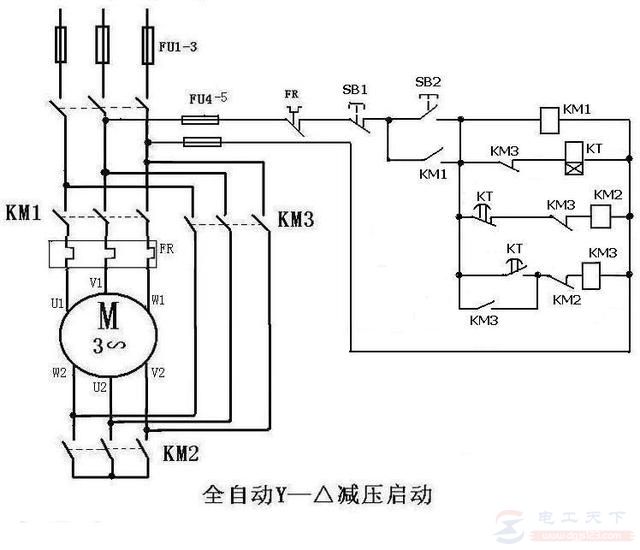 接触器星三角启动的简单电路图