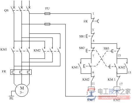 交流接触器接线控制电动机正逆运行