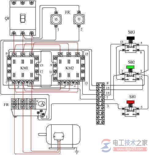 交流接触器接线图：如何控制电机正反转的实物接线图