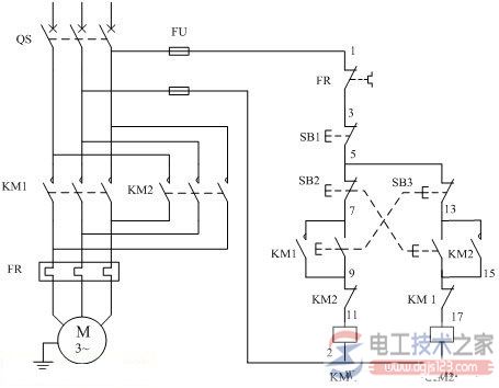 交流接触器的实物接线图_电动机可逆运行控制电路