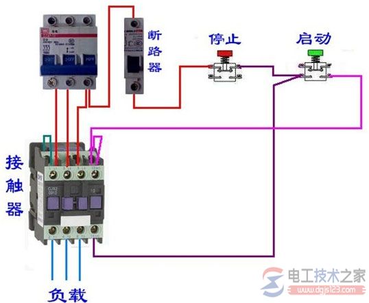 交流接触器的实物接线图_电动机可逆运行控制电路