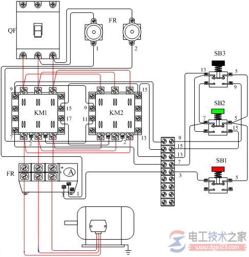 交流接触器的实物接线图_电动机可逆运行控制电路