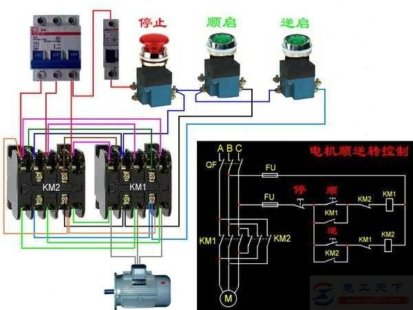 接触器互锁（用于正反转）的电路接线图