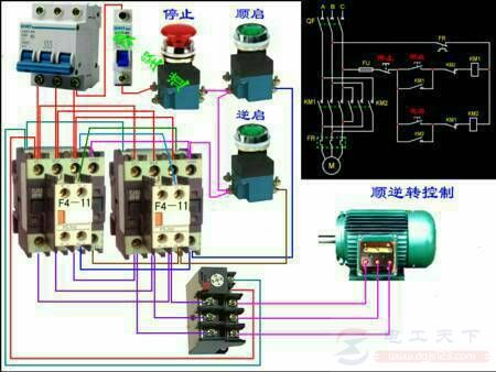 接触器互锁（用于正反转）的电路接线图