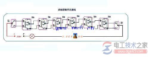 五控灯与多控灯开关接线图示例