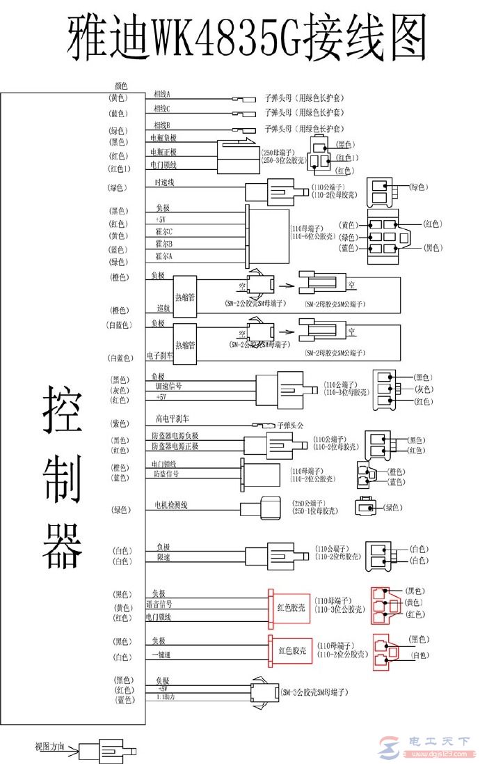 雅迪电动车控制器的接线图大全