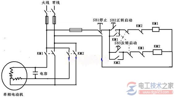 220V交流接触器电机单向接线图怎么实现？