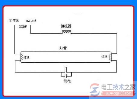 日光灯带补偿电容的接线图示例