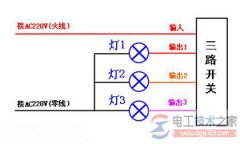 220V三路遥控开关接线图