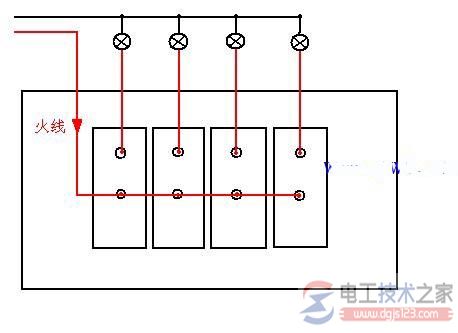求四位单控开关接线图