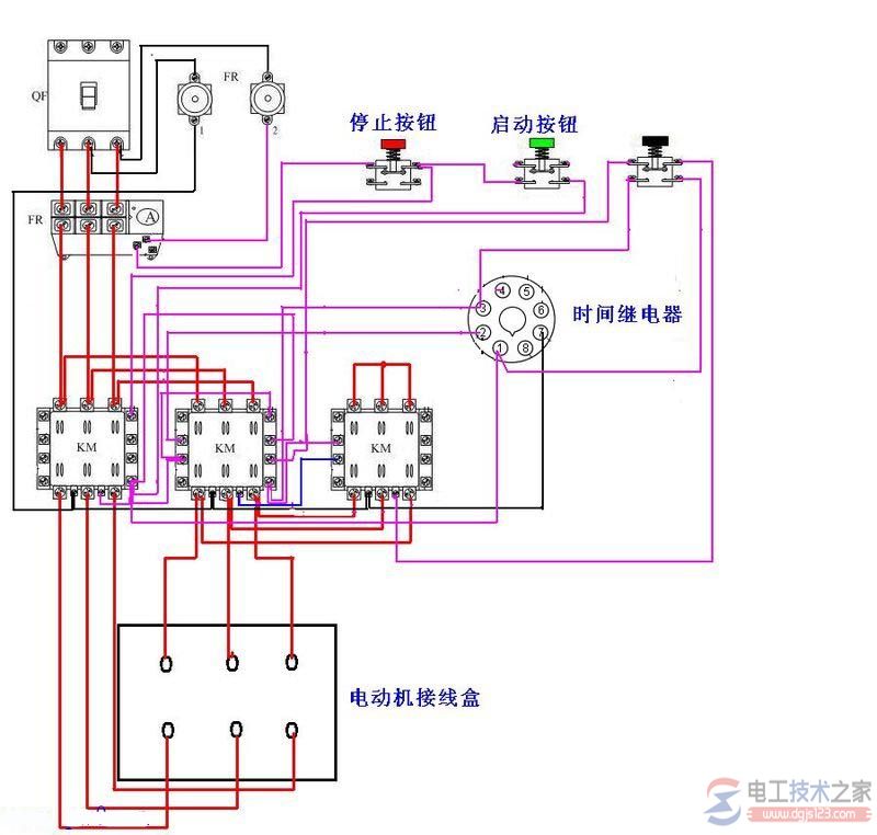 求电动机星三角起动接线图