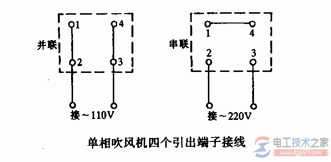 吹风机引出端子接线图示例