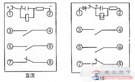 8脚dc24v继电器接线示意图，8脚继电器接线原理图