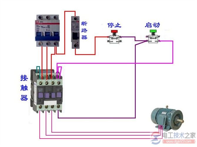 交流接触器控制电机起停的接线图
