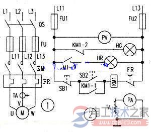 交流接触器控制电机起停的接线图