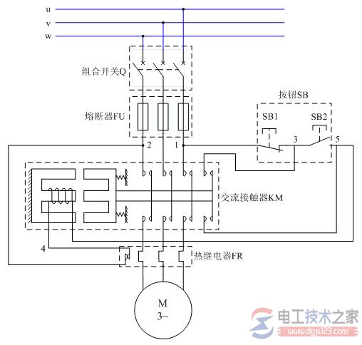 电动机直接起动的电气原理图：控制线路结构图到电气原理图