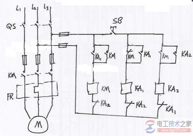交流接触器与漏电断路器启动停止的接线图