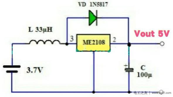 一例ME2108构成的5V升压电路 一例ME2108构成的5V升压电路