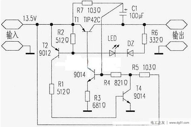 一例过流保护的自恢复电路图