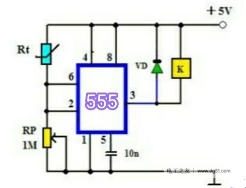 555构成能设置通断温度的温控开关电路