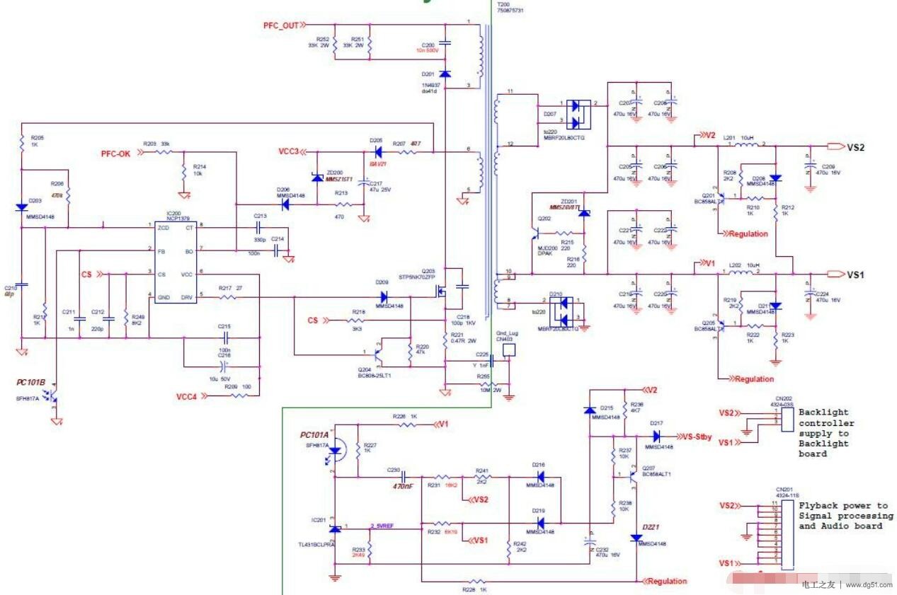 一例46英寸液晶电视的反激电源电路图