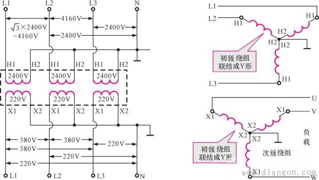 变压器在线路中的符号标识和联结方式 变压器在线路中的符号标识和联结方式