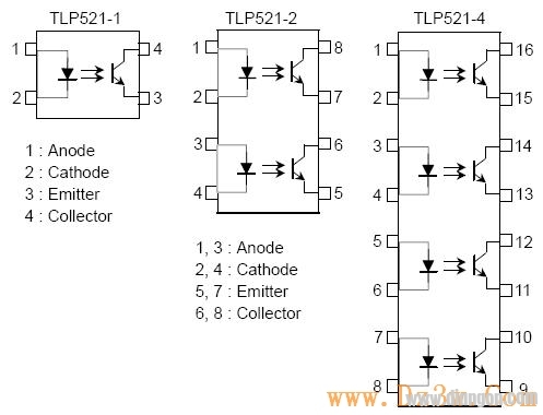 TLP521中文资料(引脚图,电气参数及应用电路)