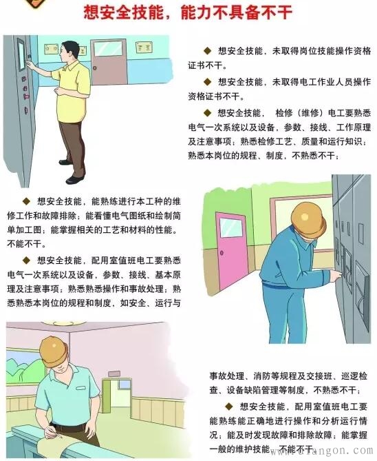 电工作业六想六不干安全宣传漫画