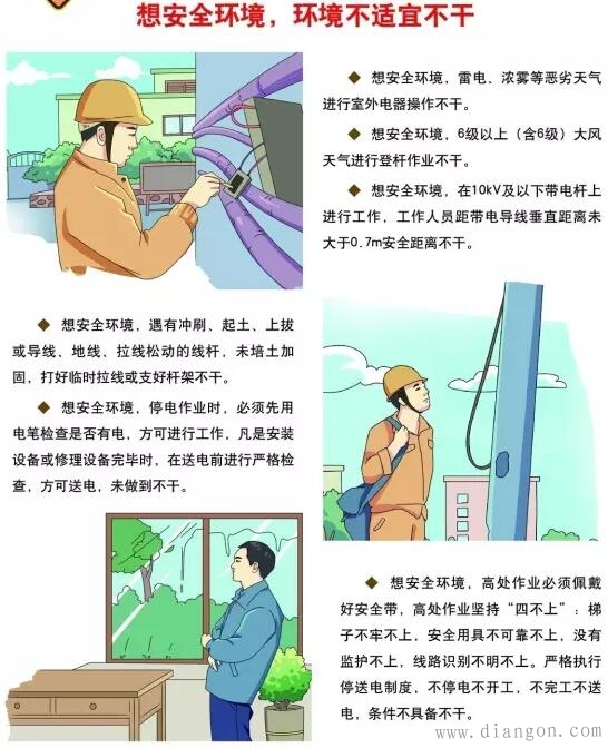 电工作业六想六不干安全宣传漫画