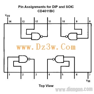 常用与非门CD4011引脚图,参数及应用电路