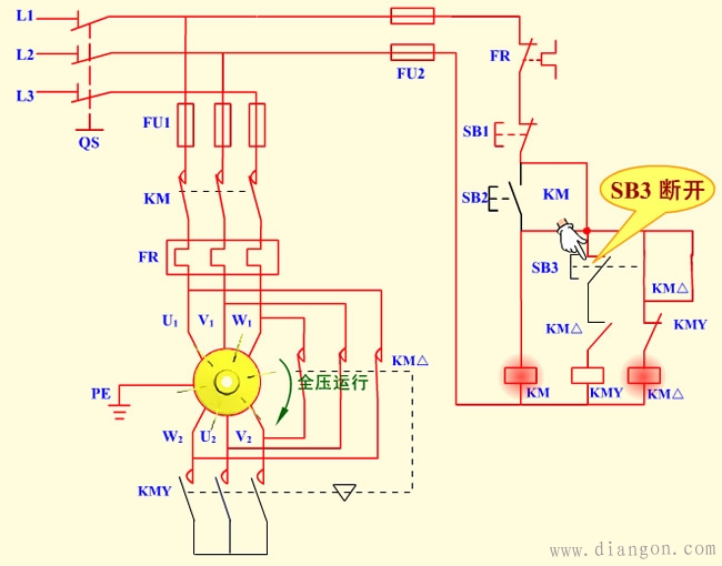 星形三角形降压启动电路原理图解
