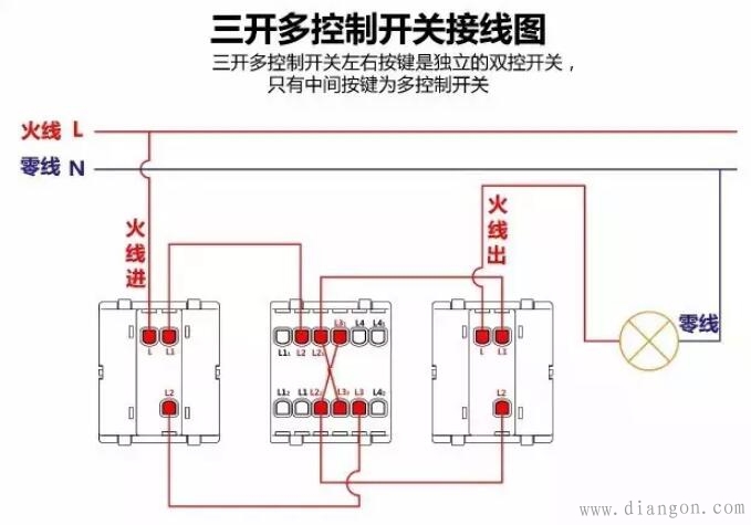单控开关接线图_双控开关接线图_三控开关接线图_家装常见开关接线图