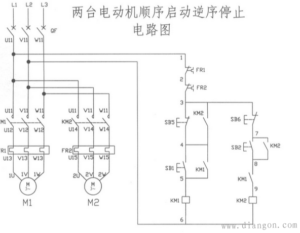 两台电动机顺启逆停电路图设计 两台电动机顺启逆停电路图设计