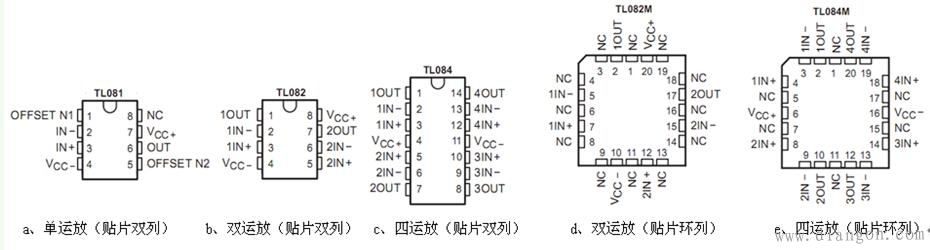 常用运放芯片实物和引脚功能图_TL081/082/084运放引脚功能及贴片封装形式 常用运放芯片实物和引脚功能图_TL081/082/084运放引脚功能及贴片封装形式