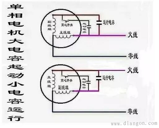 220V交流单相电机启动方式和接线图
