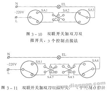 多处控制一盏灯双联开关的几种接法