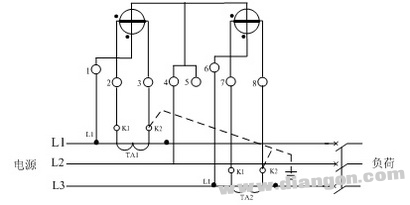 三相电度表经电流互感器接线原理图