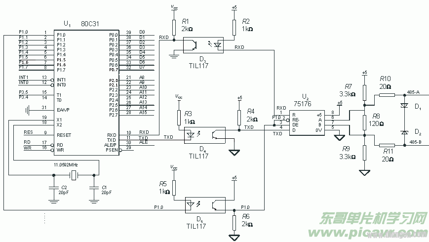 8051单片机与RS485应用电路原理图