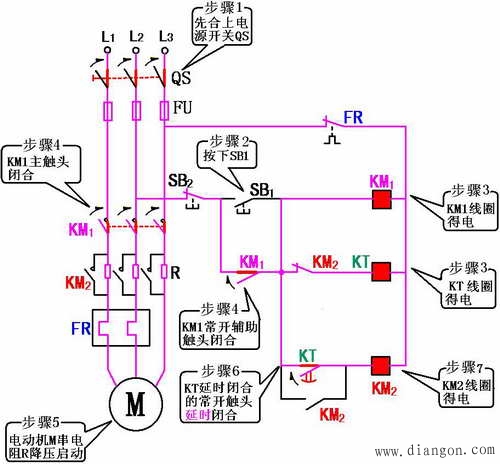 定子绕组串接电阻降压启动控制