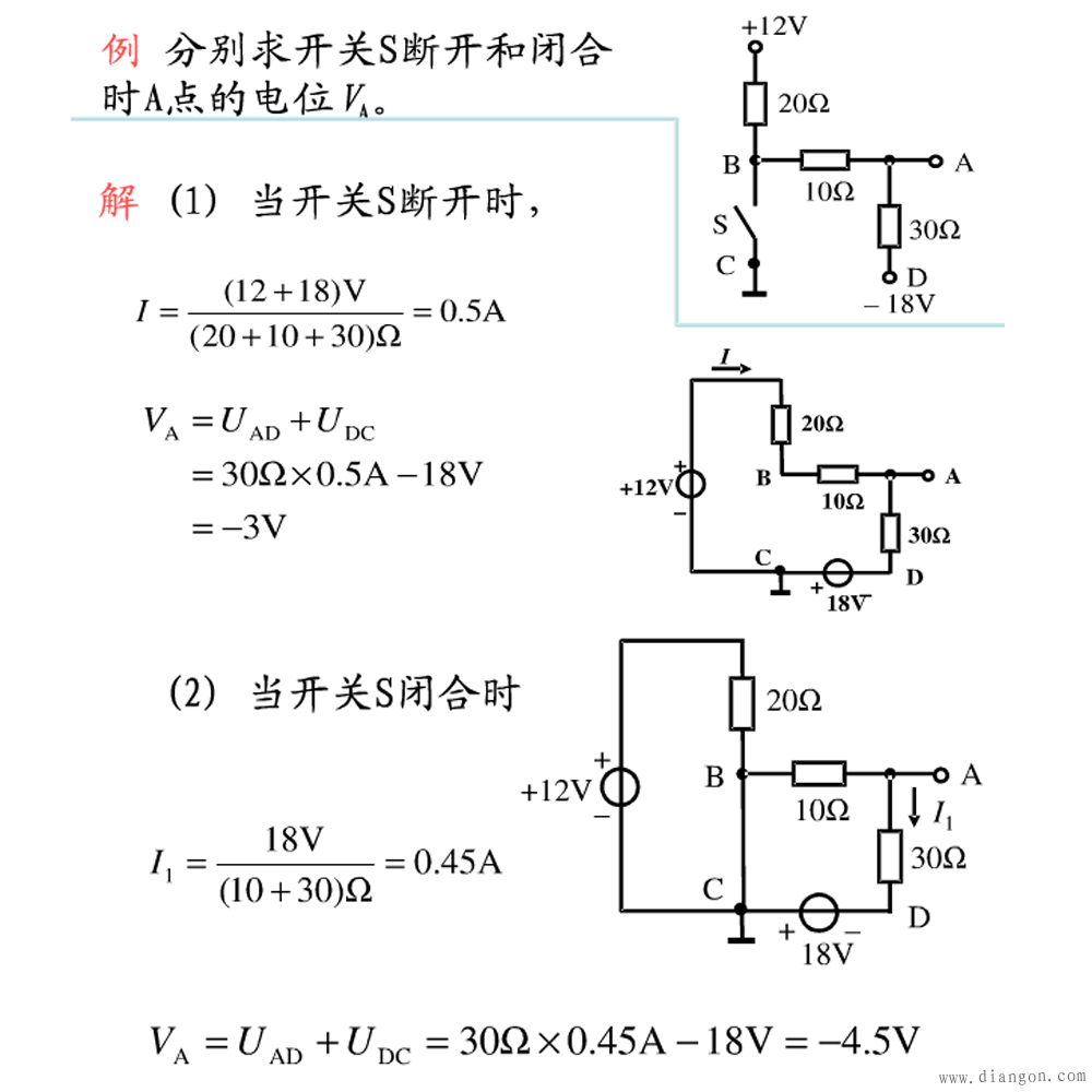 电路中电位的定理定律及其电位的计算公式