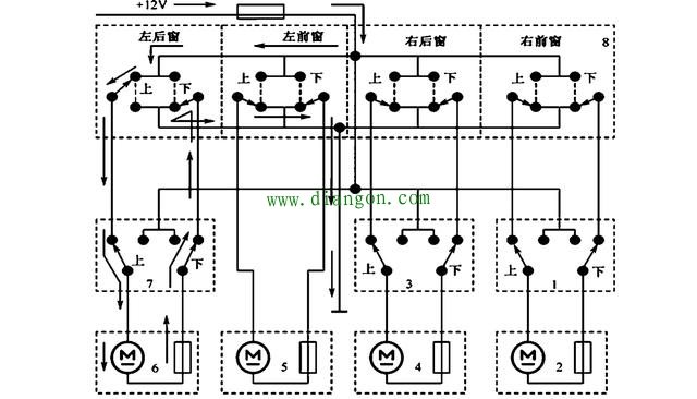 汽车电动车窗的组成和电路图工作原理图解
