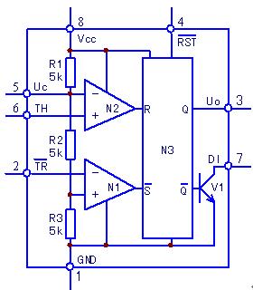 NE555时基电路原理框图及引脚功能
