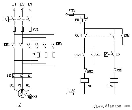 单向反接制动控制线路 单向反接制动控制线路